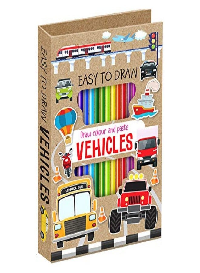 BRIJBASI Vehicles Easy to Draw Art and Craft Kit | 32 Colouring Pages, Stickers and 12 Colour Pencils | Drawing Book for Kids - Image 1